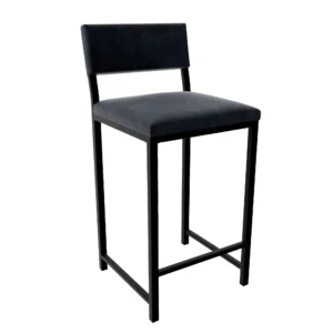 Hoker czarny - tapicerowane siedzisko i oparcie - Kam - Granatowy