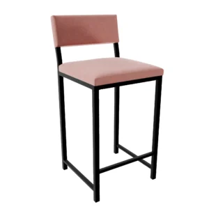 Hoker czarny - tapicerowane siedzisko i oparcie - Kam - Różowy