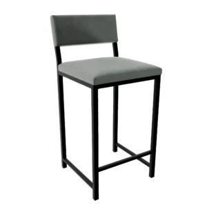 Hoker czarny - tapicerowane siedzisko i oparcie - Kam - Ekoskóra szara