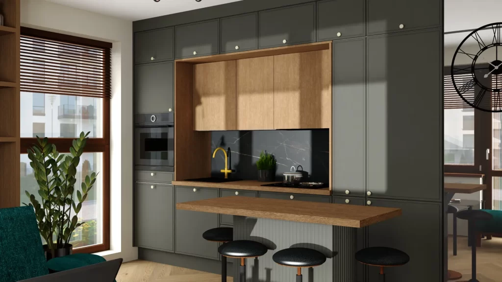 Meble kuchenne wysokie do sufitu szare