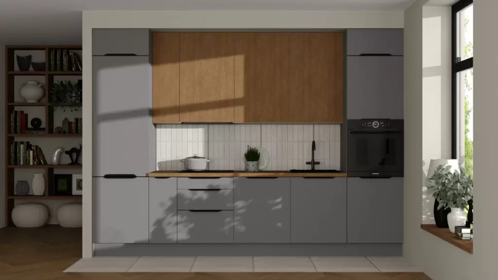 Aranżacje kuchnia szara z drewnem 4