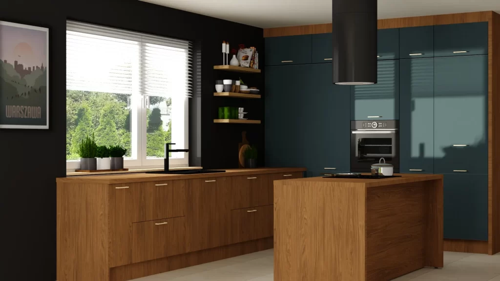 Zielona kuchnia z drewnem