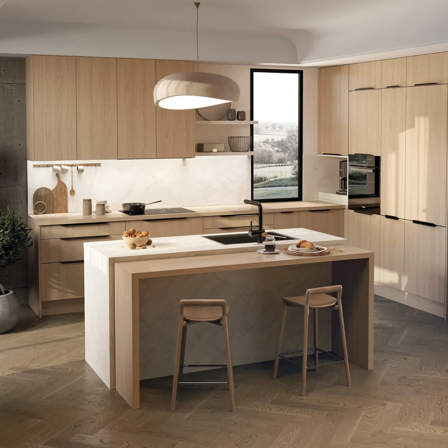 Meble kuchenne Kam nowoczesne - duża kuchnia z wyspą.