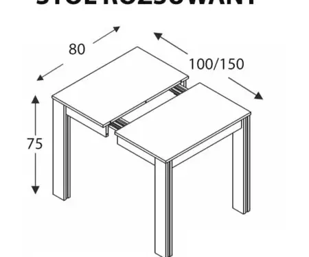 Stół rozkładany 4 nogi  100/150×80