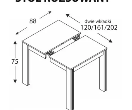 Stół rozkładany 4+1 podpora 120/161/202×88